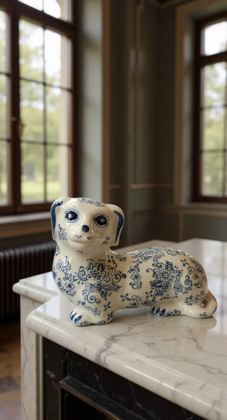 Blue and White Porcelain Dog Figurine