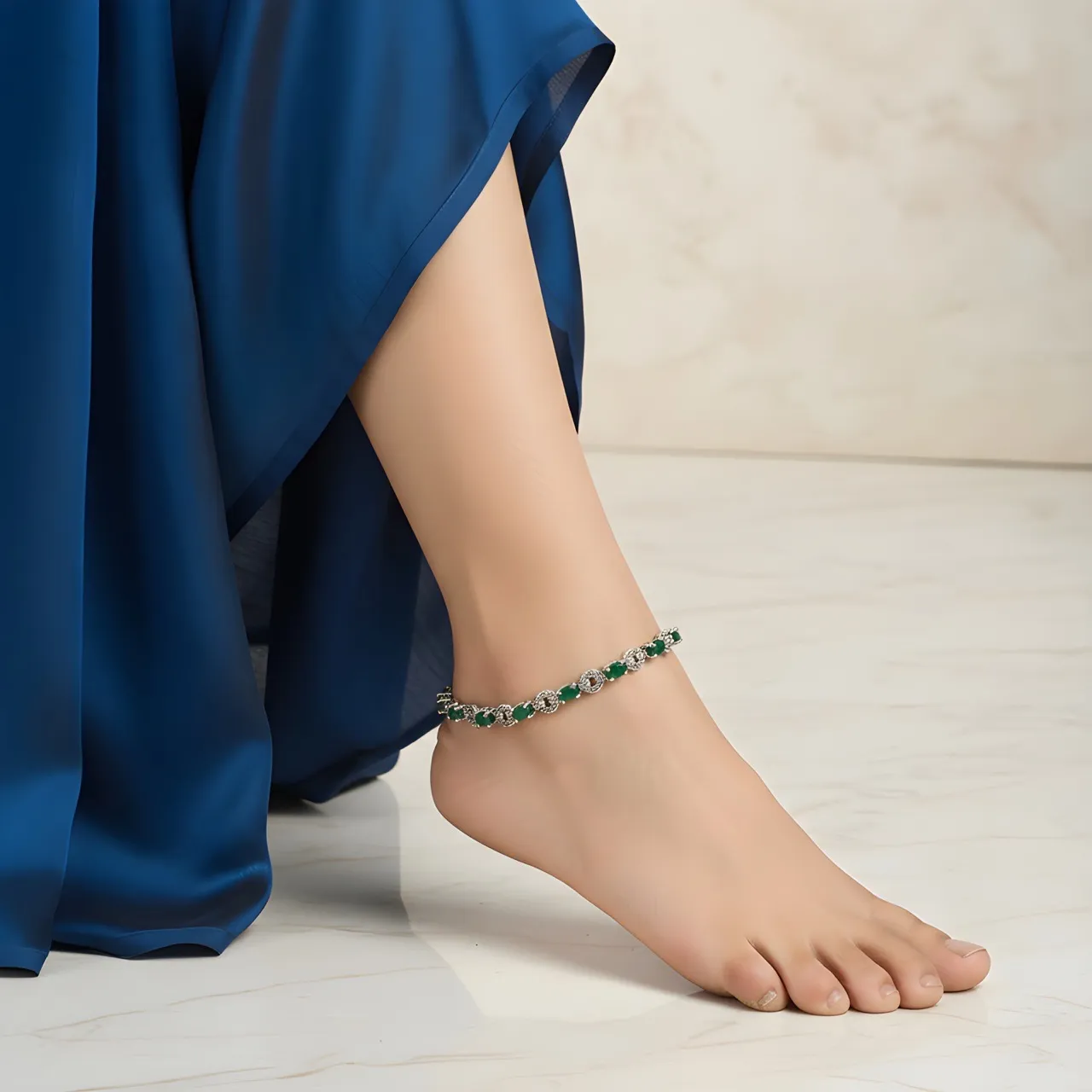 Emerald Green Crystal Anklets