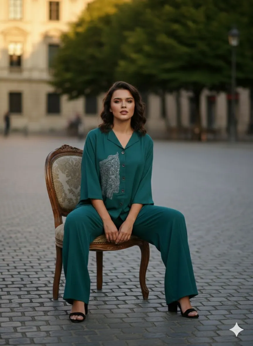 Teal Embroidered Jumpsuit view 2