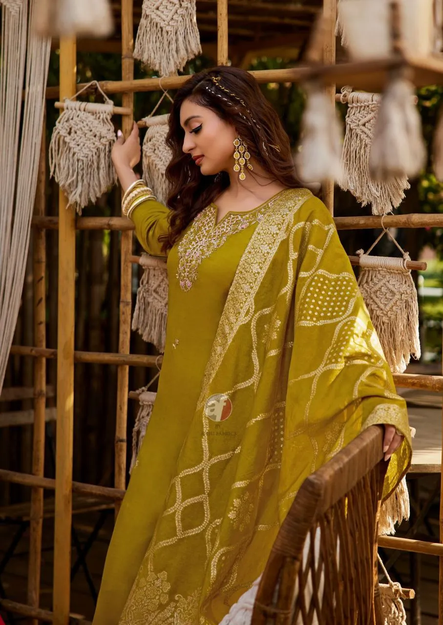 Olive Green Embroidered Salwar Suit