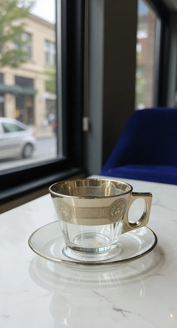 Designer Glass Cup and Saucer