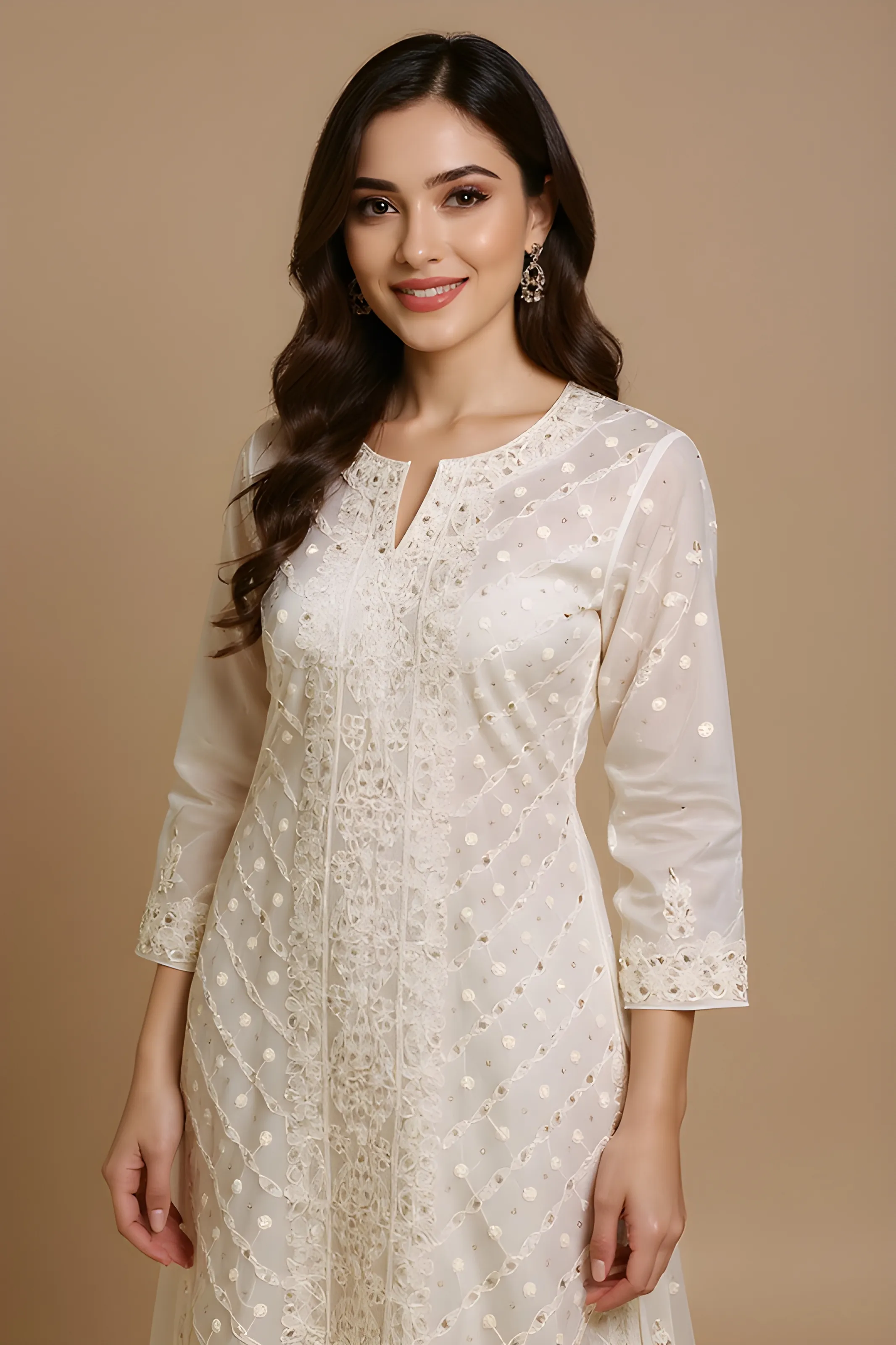 Embroidered White Kurti