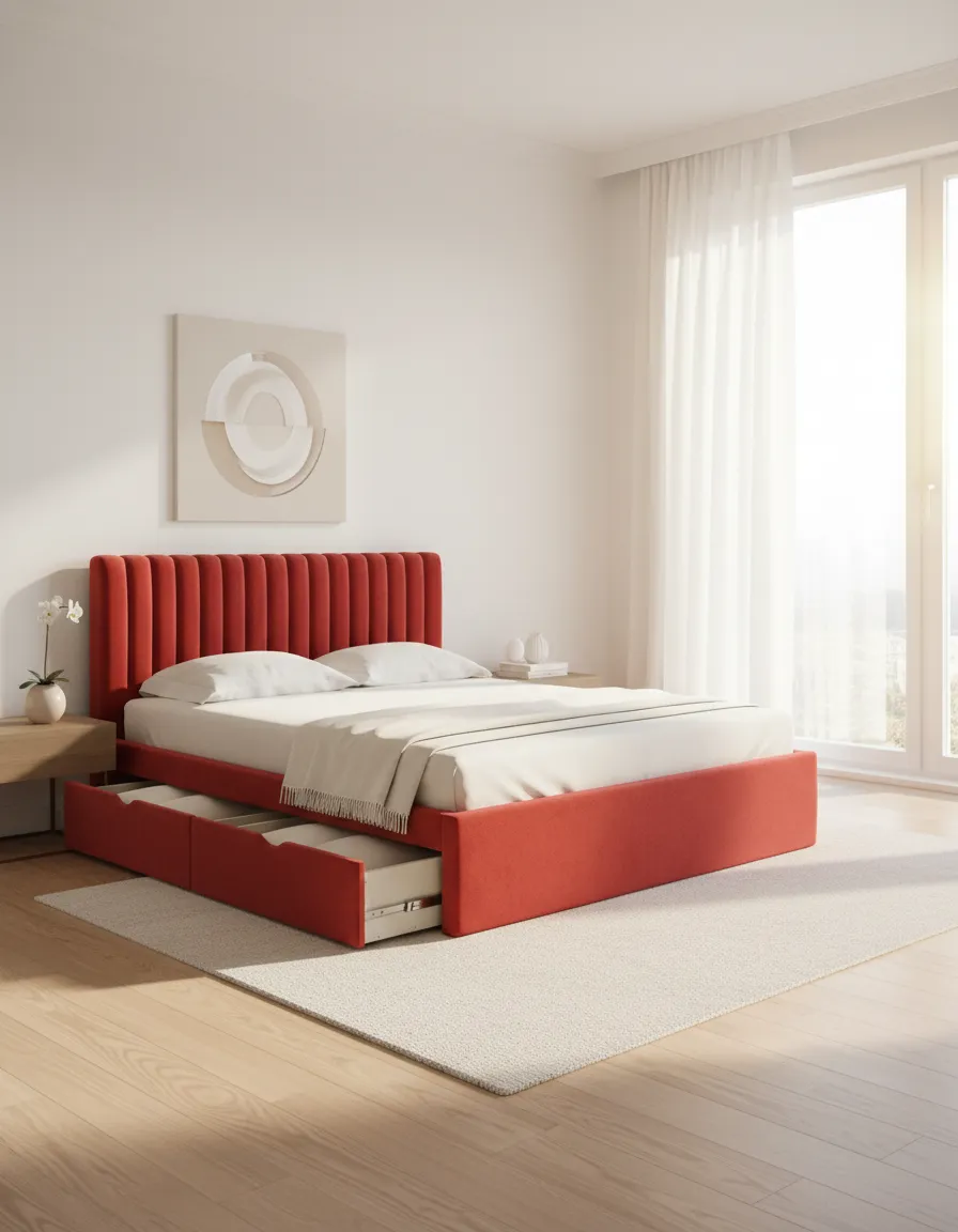 Red Upholstered Storage Bed