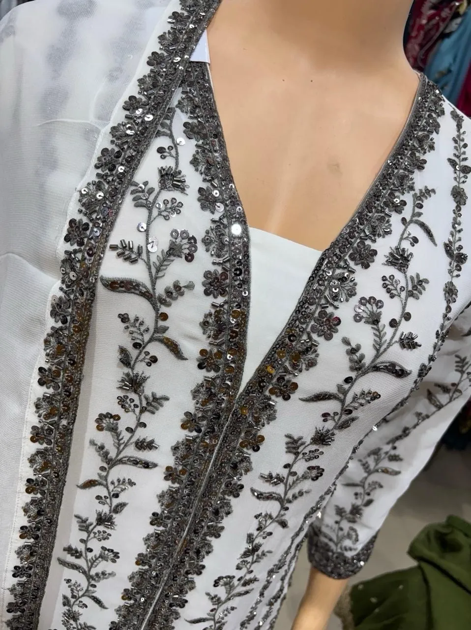 Elegant Embroidered White Sharara view 2