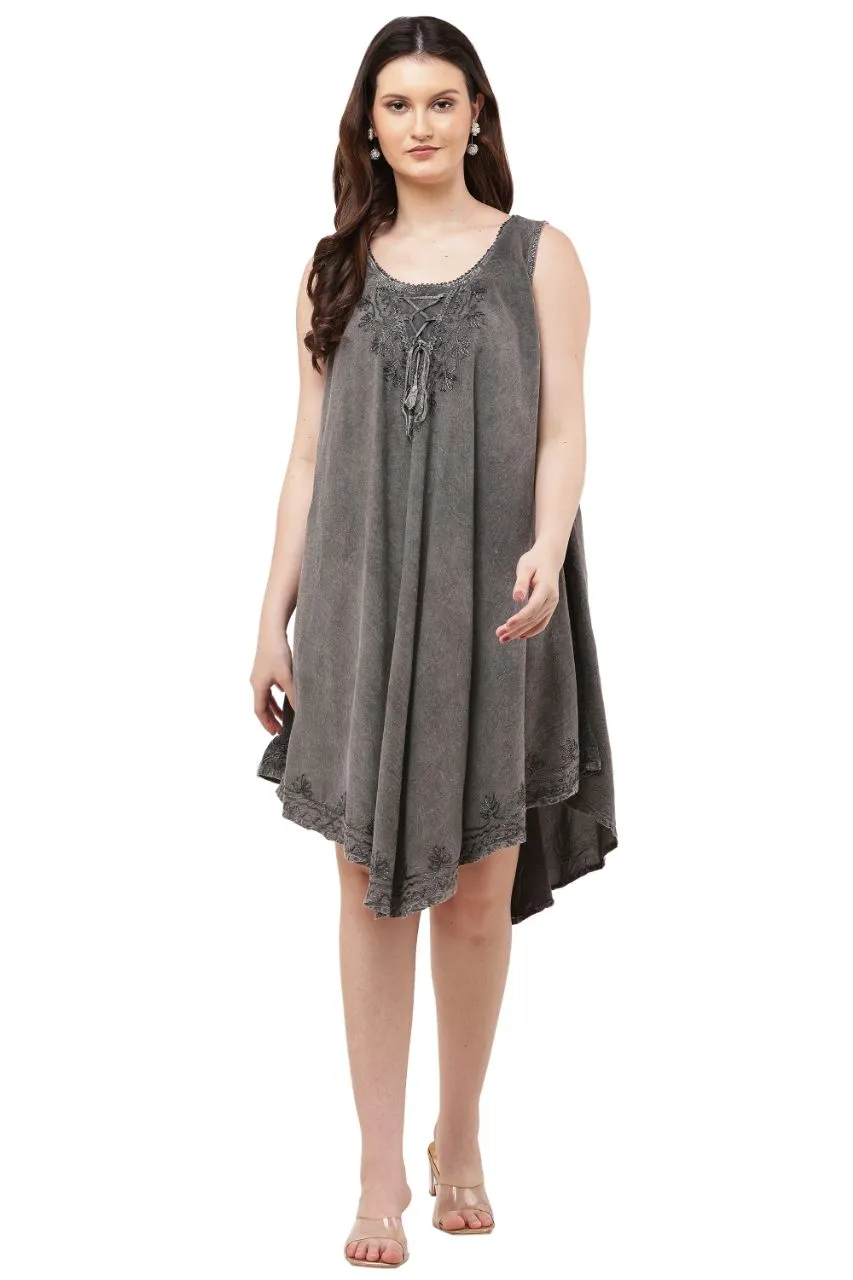 Embroidered Grey Umbrella Dress