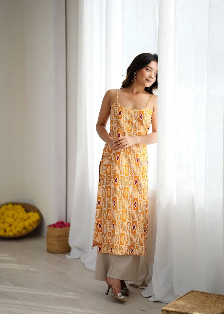 Yellow Ajrak Print Corset kurti view 3