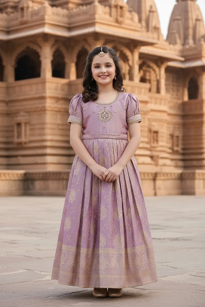 Embroidered Lilac Kids Dress