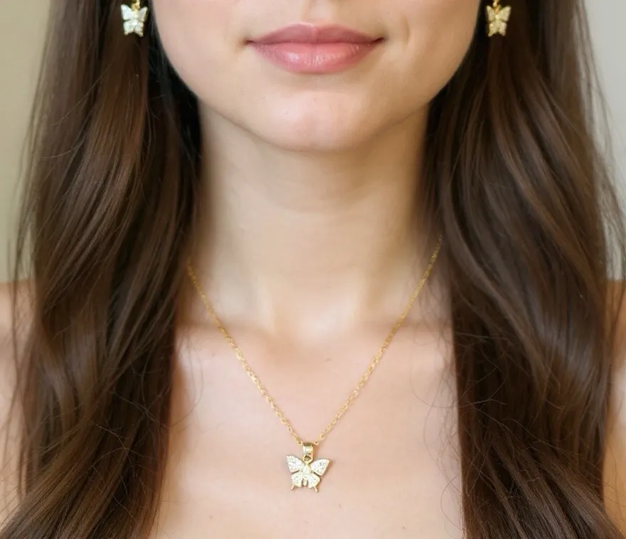 Butterfly Pendant and Earrings Set