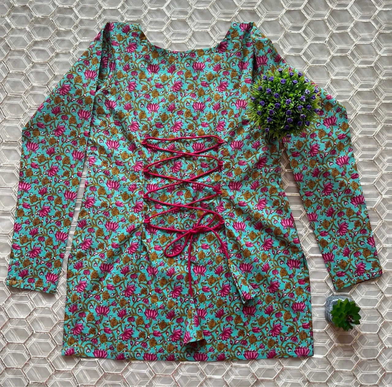 Lotus Corset Kurti - Blue view 4
