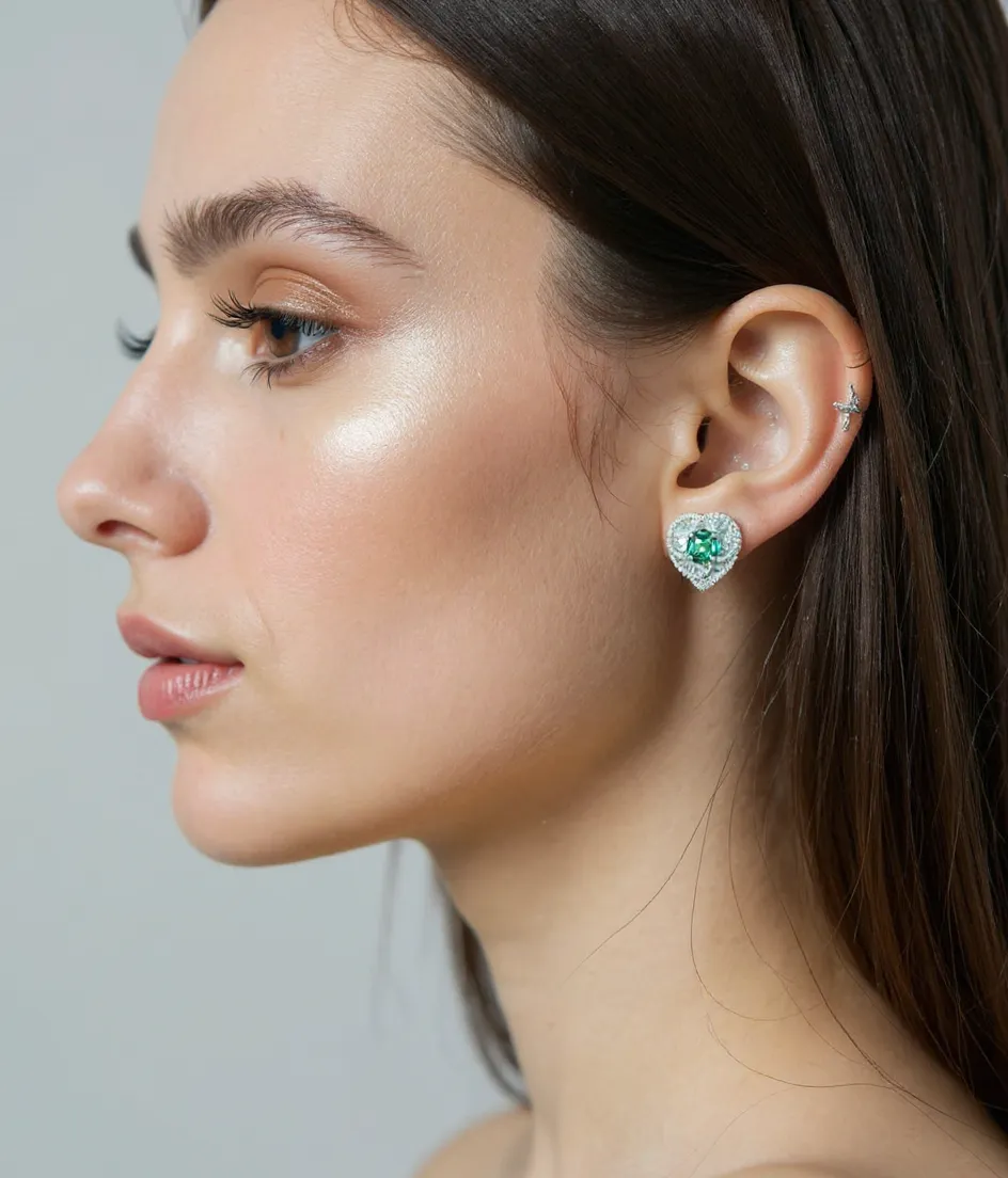 Heart-Shaped Emerald Earrings