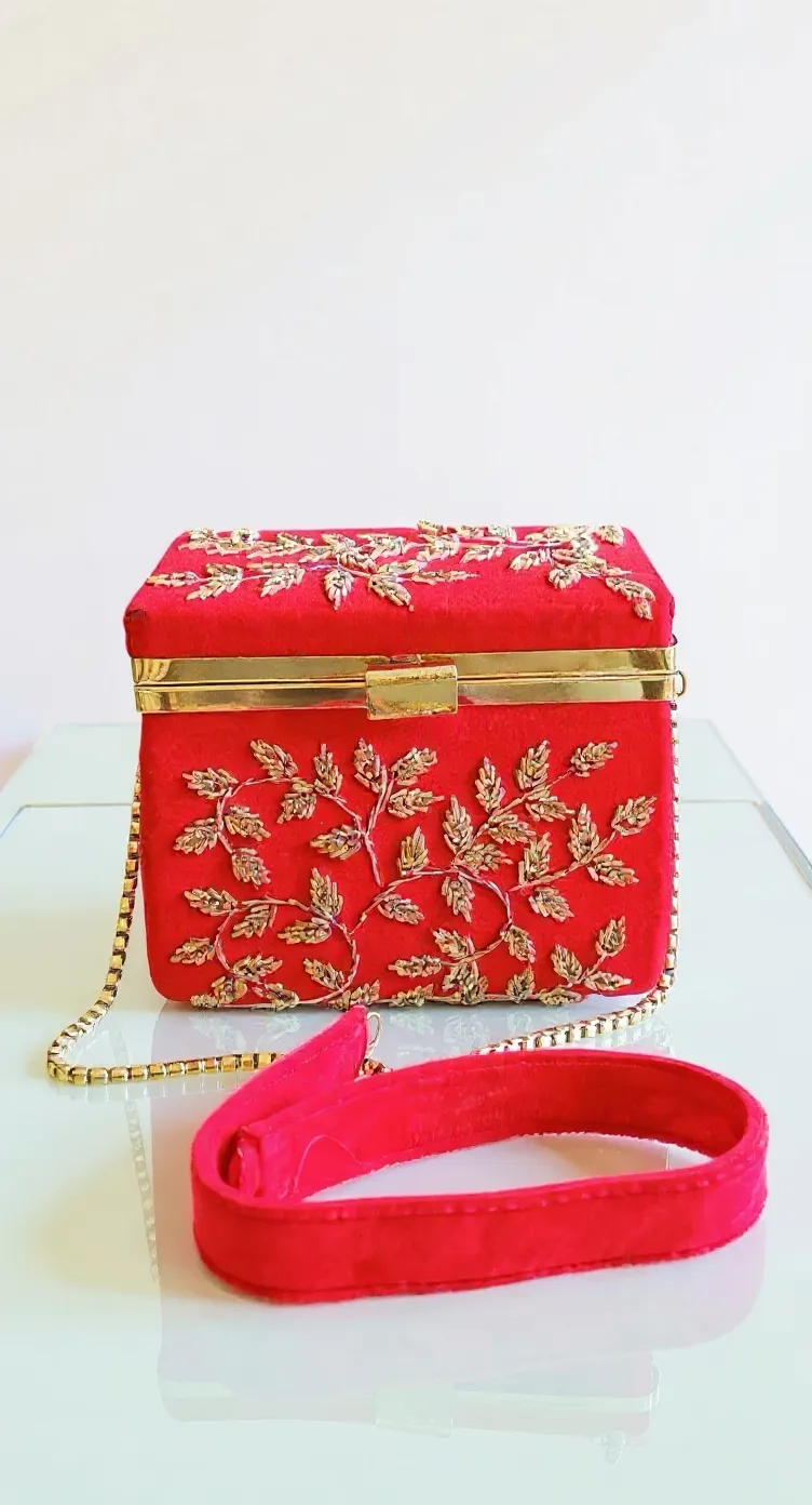 Embroidered Red Box Sling Bag