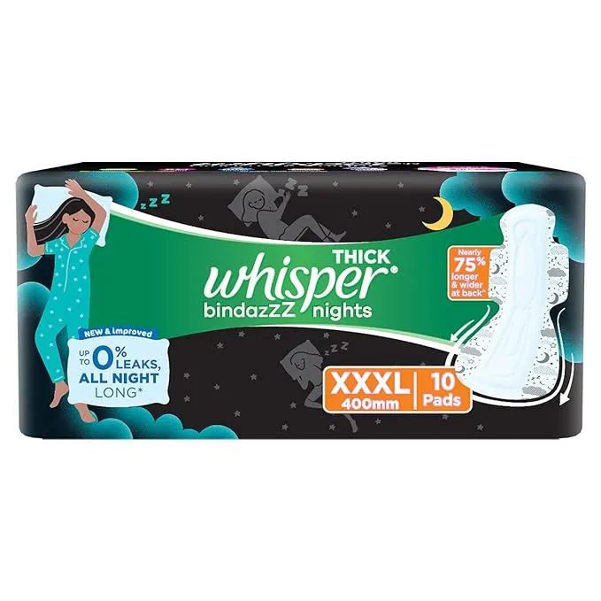 Whisper Bindazzz Nights XXXL Sanitary Pads 10 Pieces