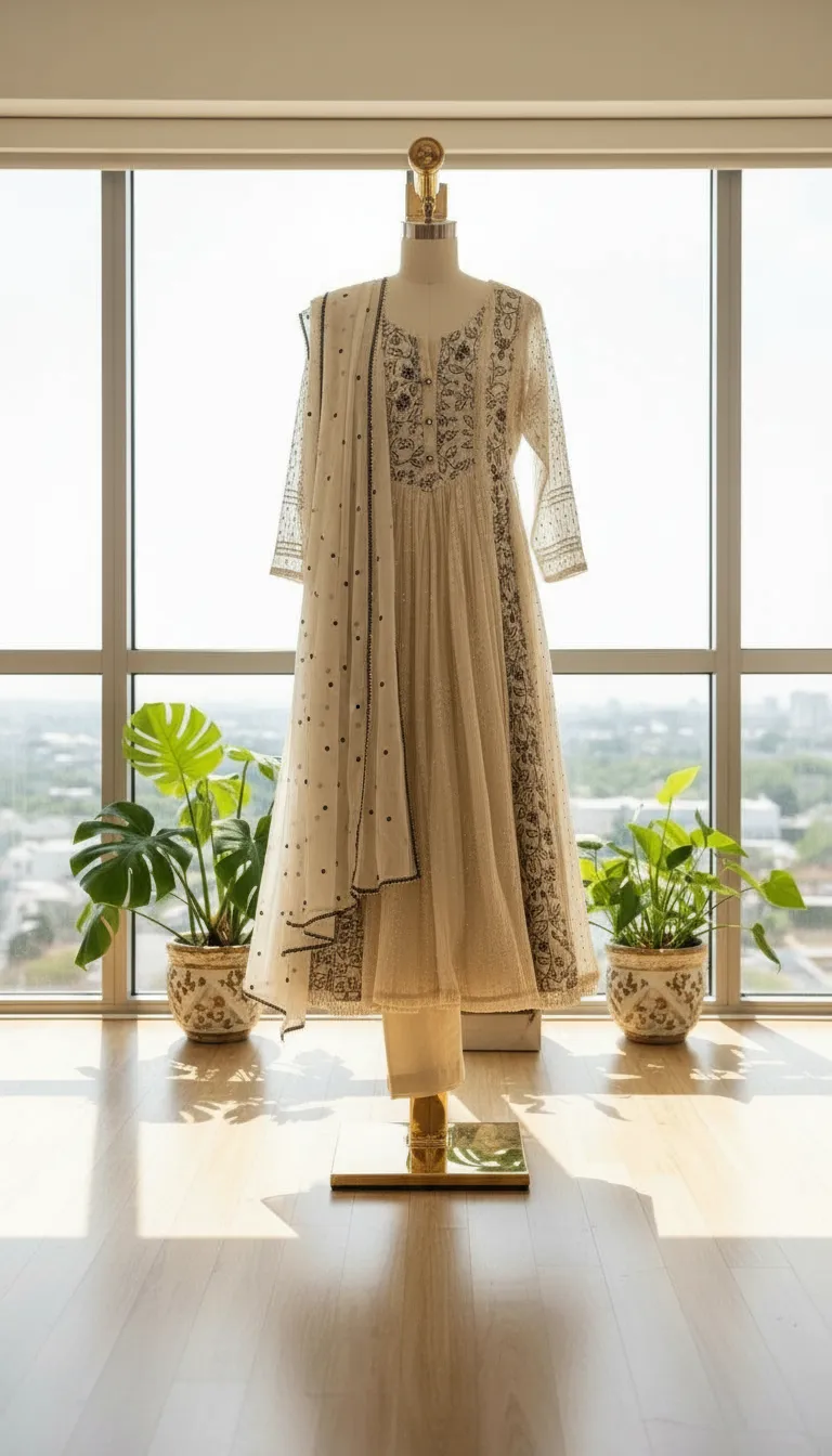 Off White Kurta Set With Dupatta Hand Embroidery Design