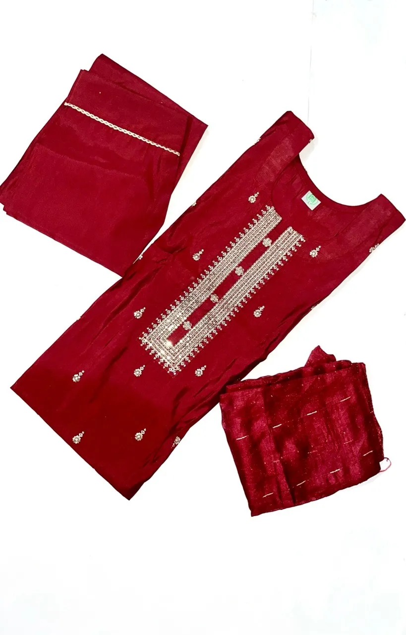 Embroidered Silk Kurta Pant Set