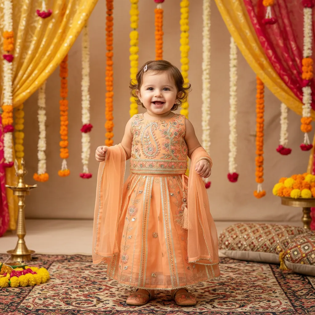 Embroidered Baby Lehenga Set