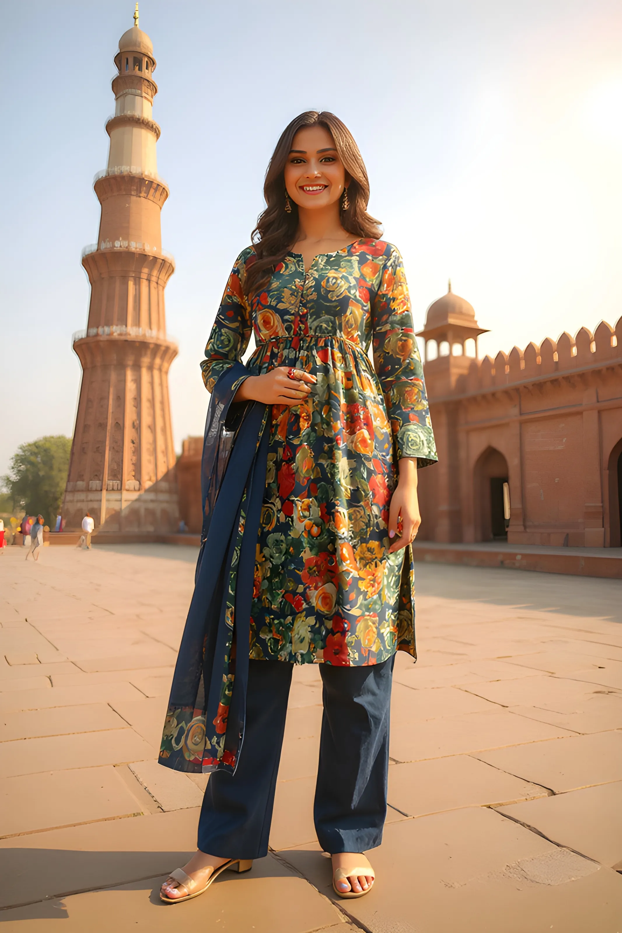 Floral Embroidered Kurti Pant