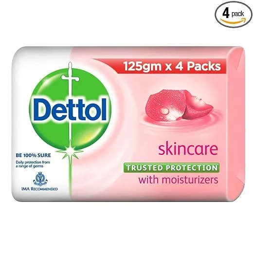 Dettol Skincare Moisturizing Bathing Soap Bar (Pack of 4 x 125 g each)