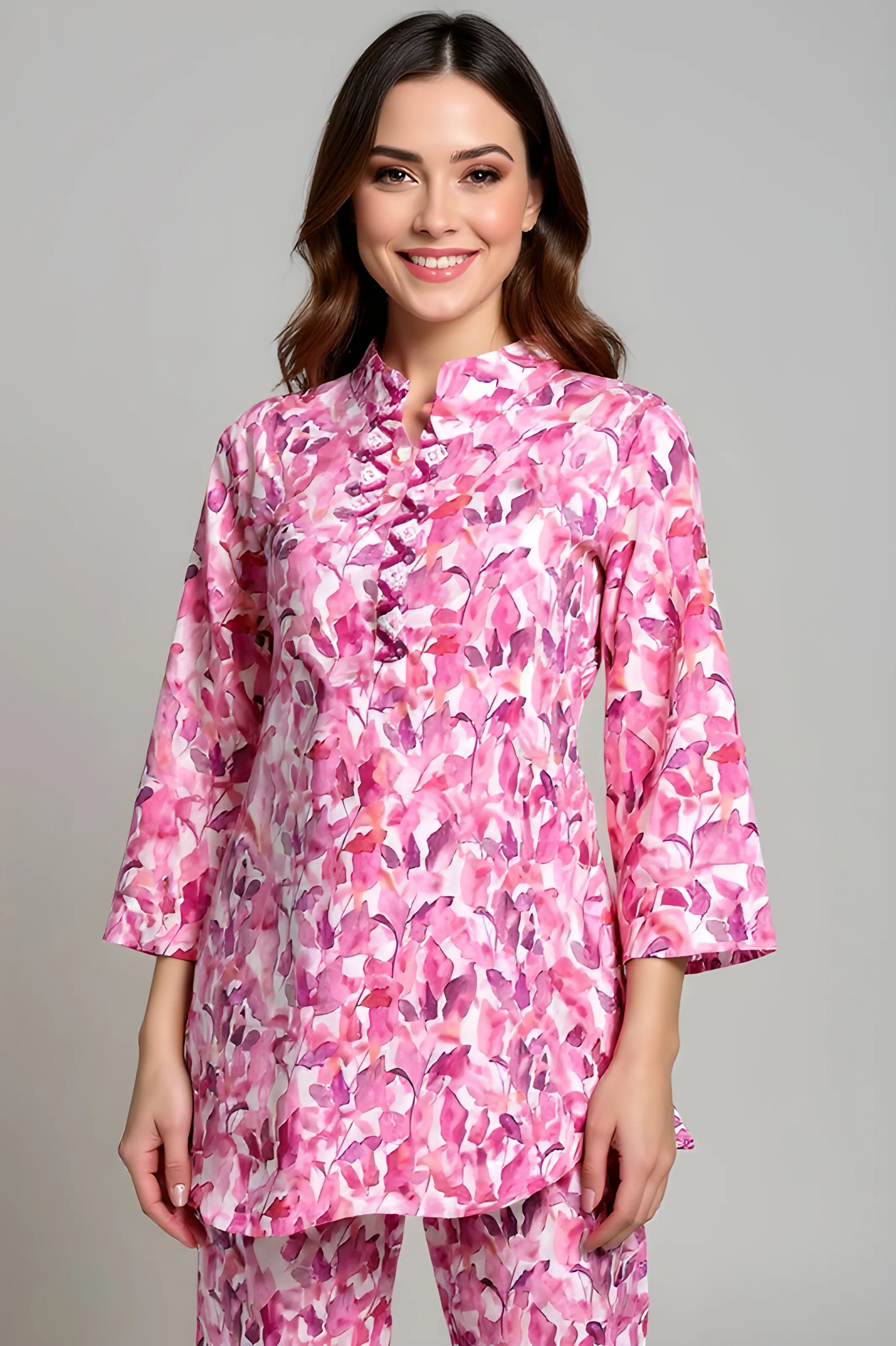 Pink Floral Kurta Set M To XXL