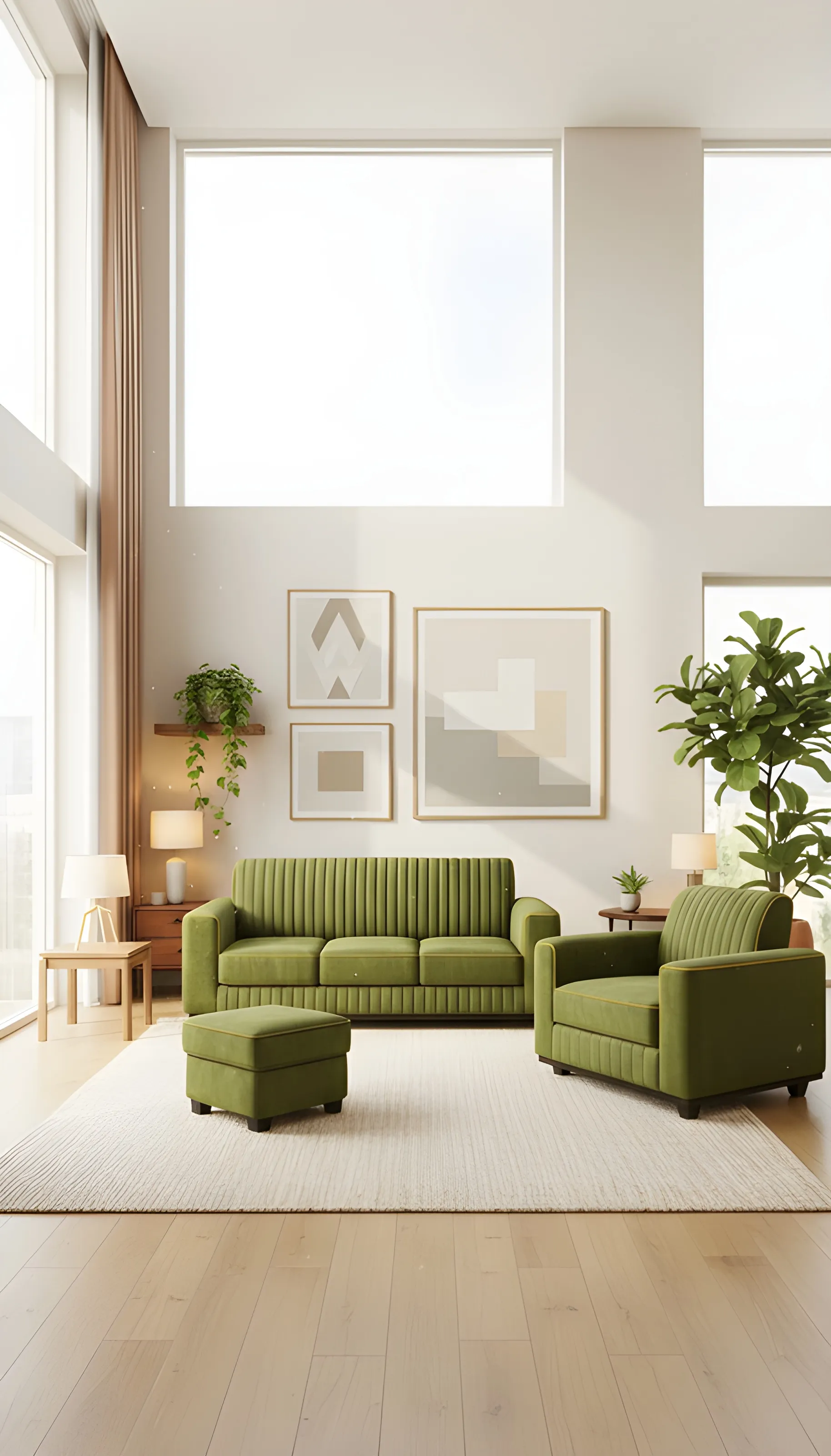 Olive-Green Sofa Set With Sentar Tubel