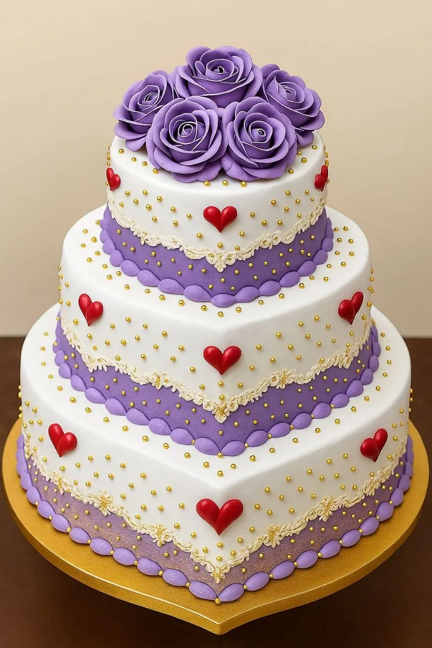 Elegant Purple Roses Wedding Cake 6 Kg