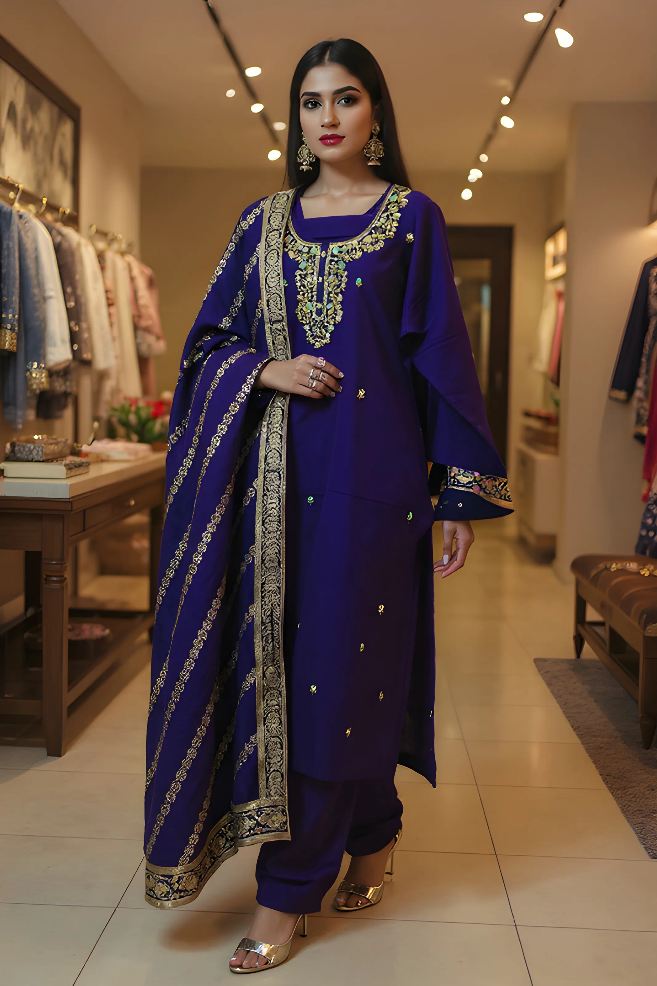 Royal Blue Embroidered Salwar Suit