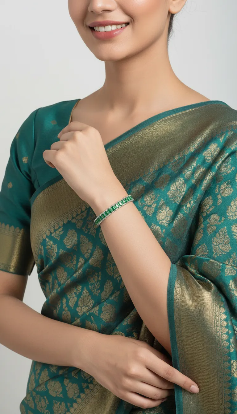 Silver Green Stone Bangles