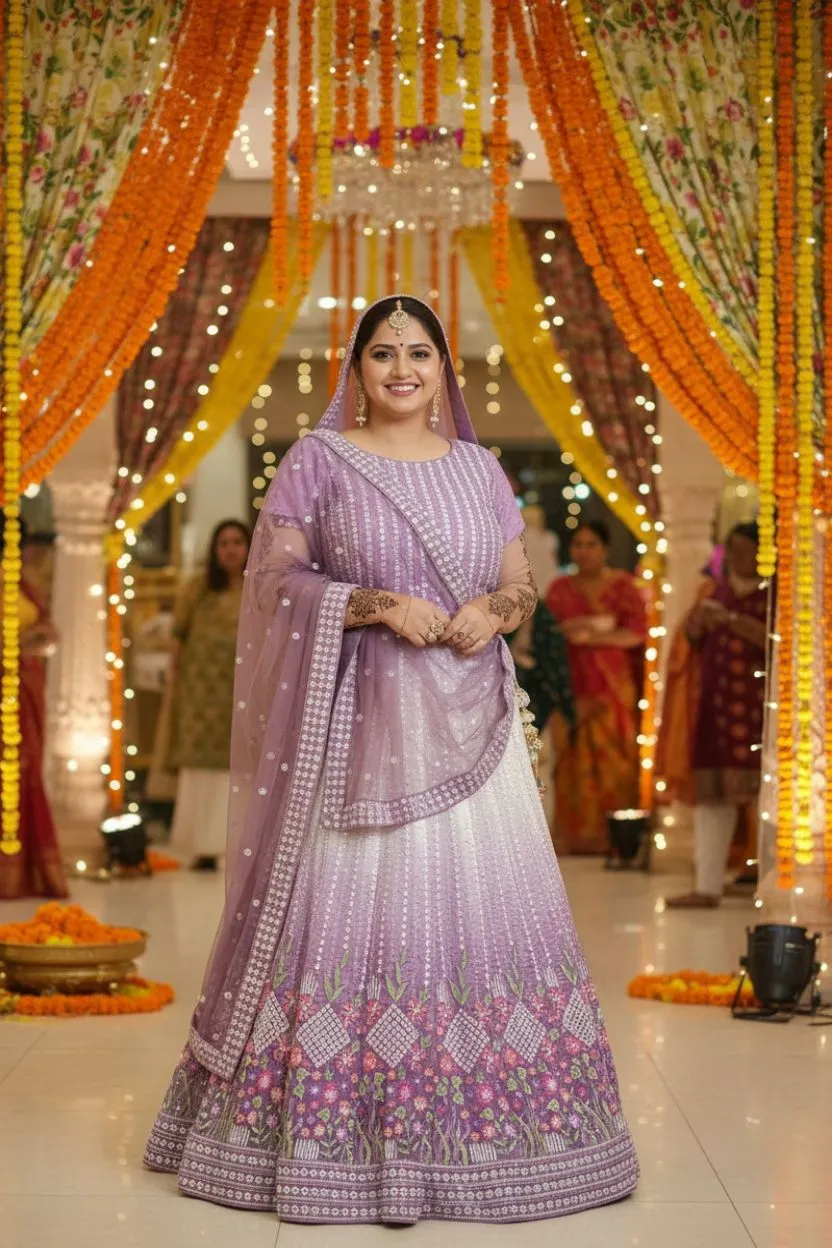 Lavender Embroidered Lehenga