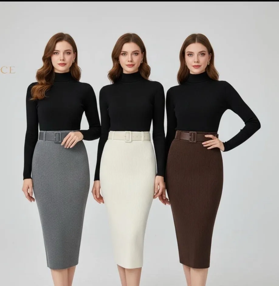 Elegant Ribbed Midi Skirts