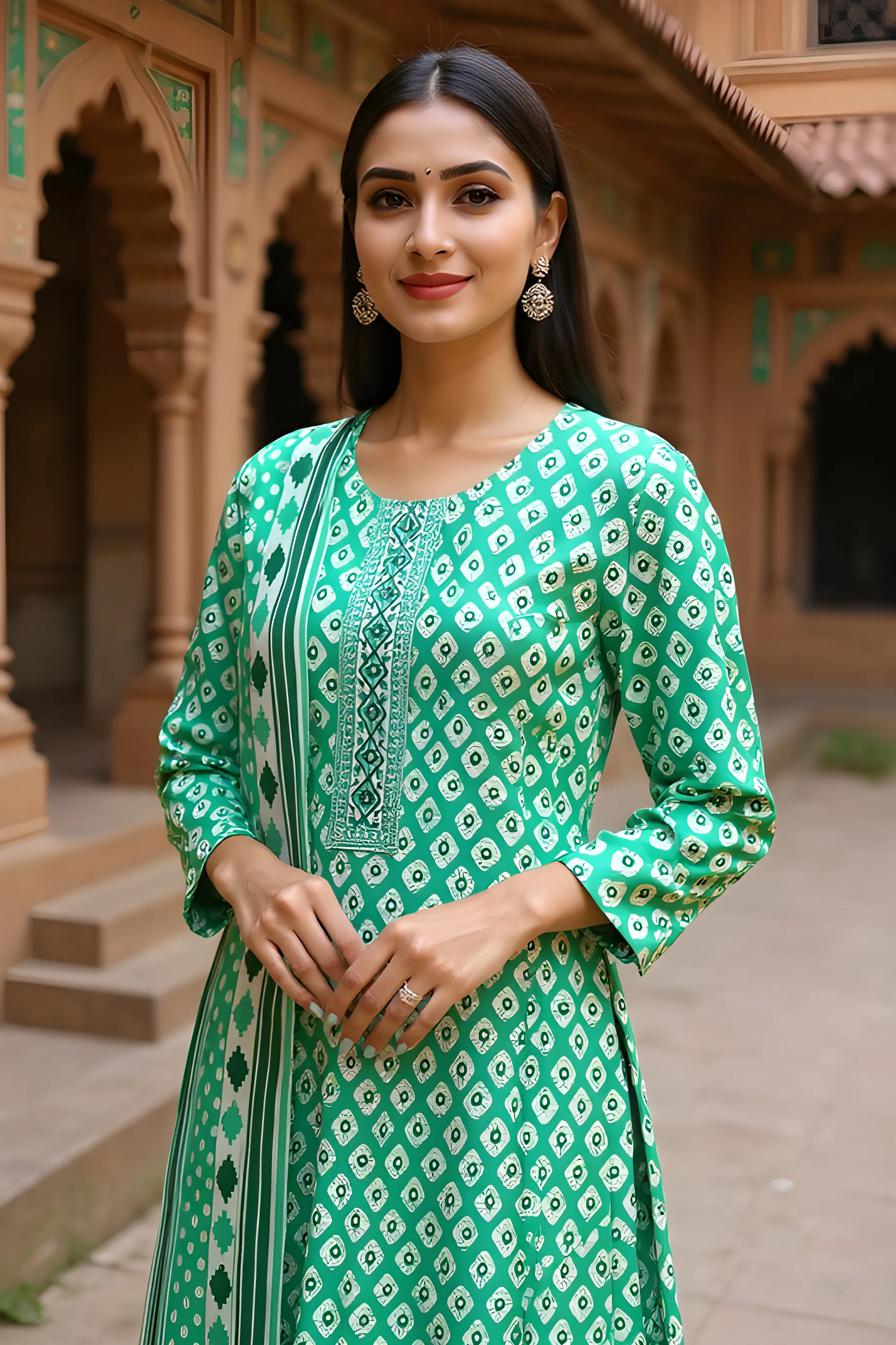 Green Bandhani Kurti