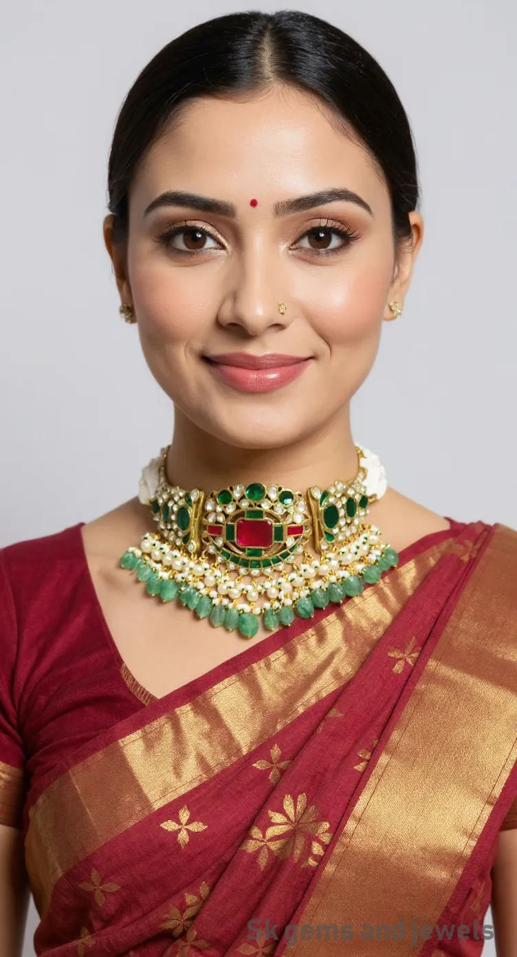 Emerald and Jadau Kundan Choker Set