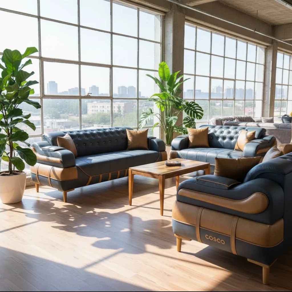 Cosco Blue and Tan Sofa Set