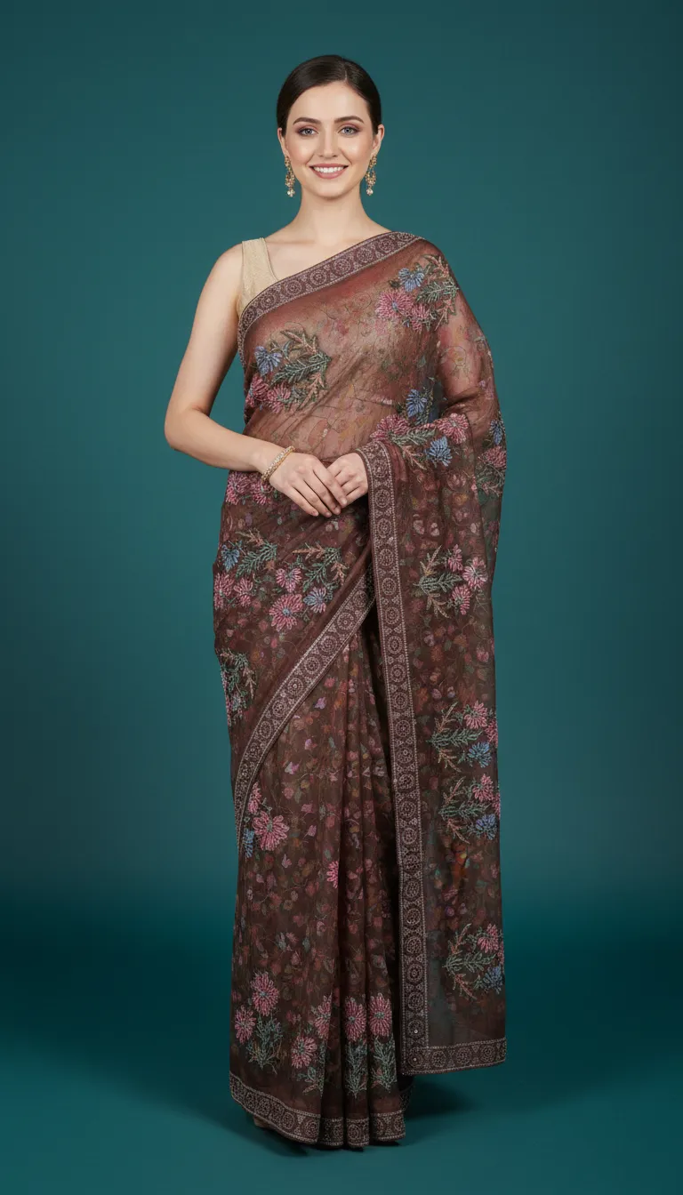 Embroidered Flower Saree