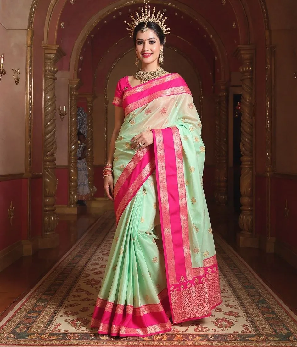 Mint & Pink Silk Saree