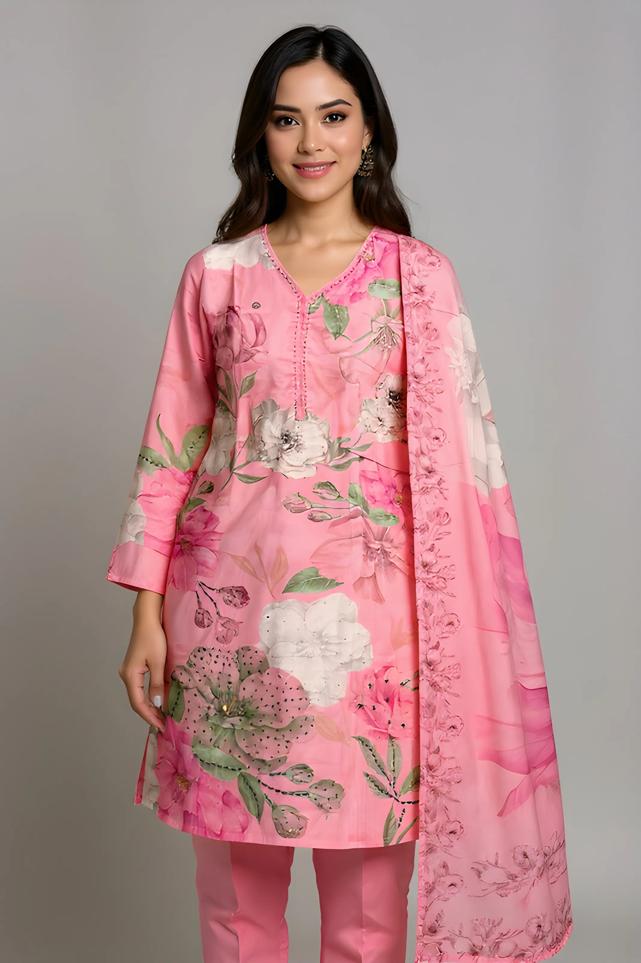 Pink Floral Kurti Set L TO XXXL