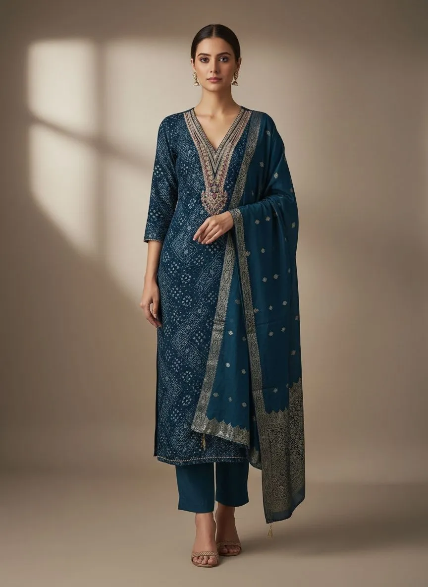 Embroidered Blue Unstiched Set
