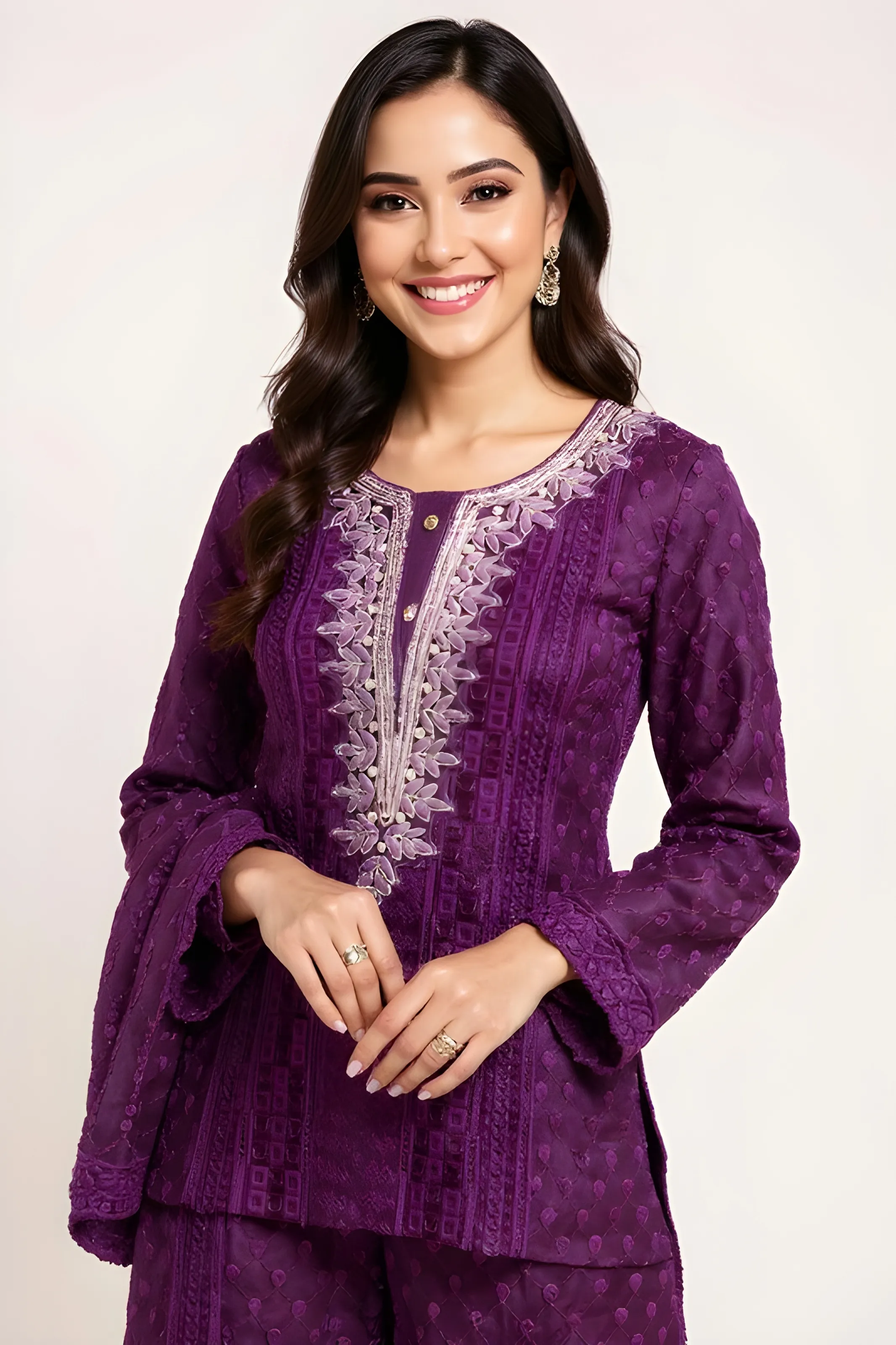 Purple Embroidered Kurta