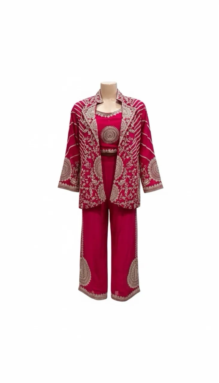 Silk Embroidered Indo-Western Set view 2
