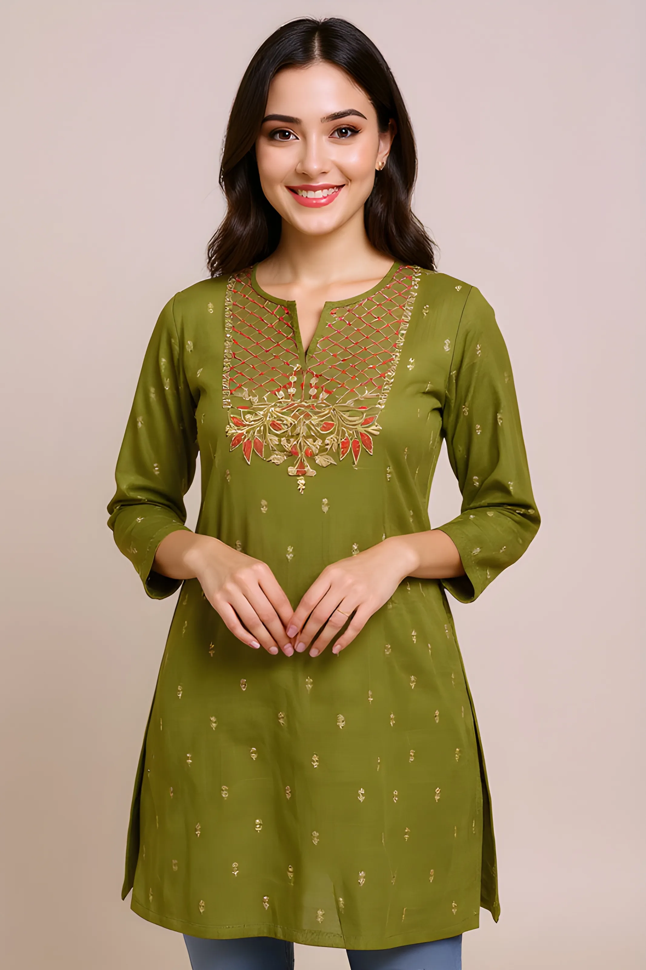 Green Embroidered Kurta
