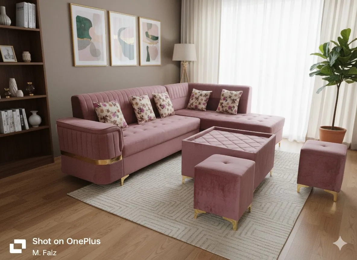 Elegant Pink Sectional Sofa Set