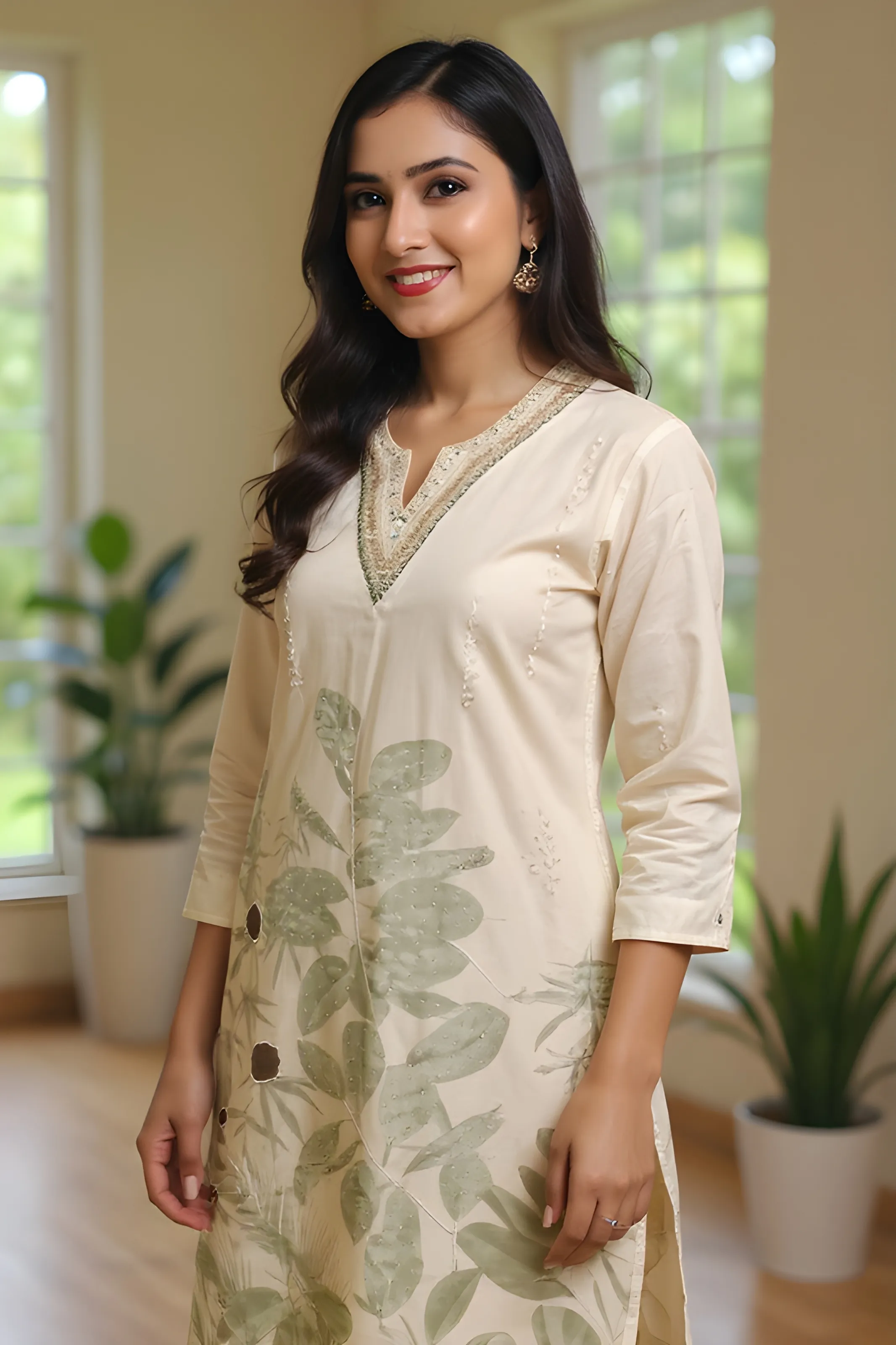 Beige Botanical Kurti