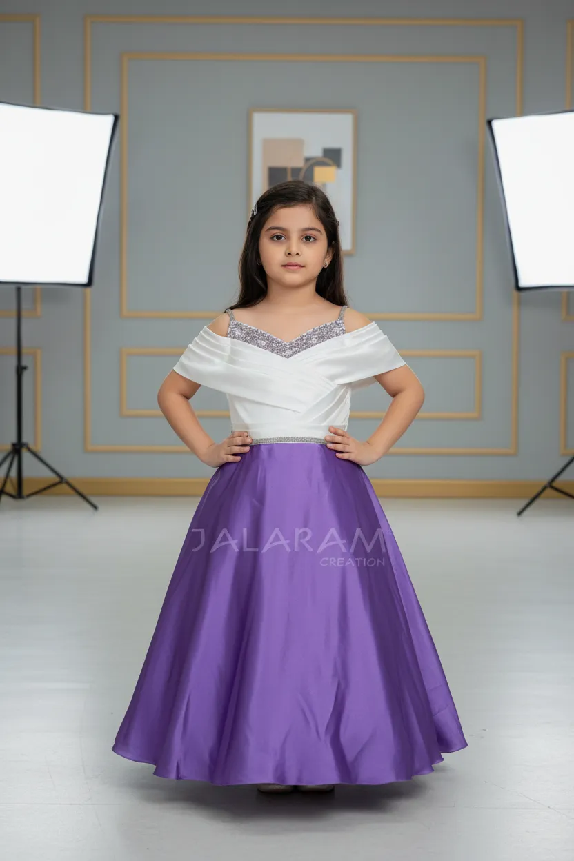 Jalaram Creation Purple and White Dress