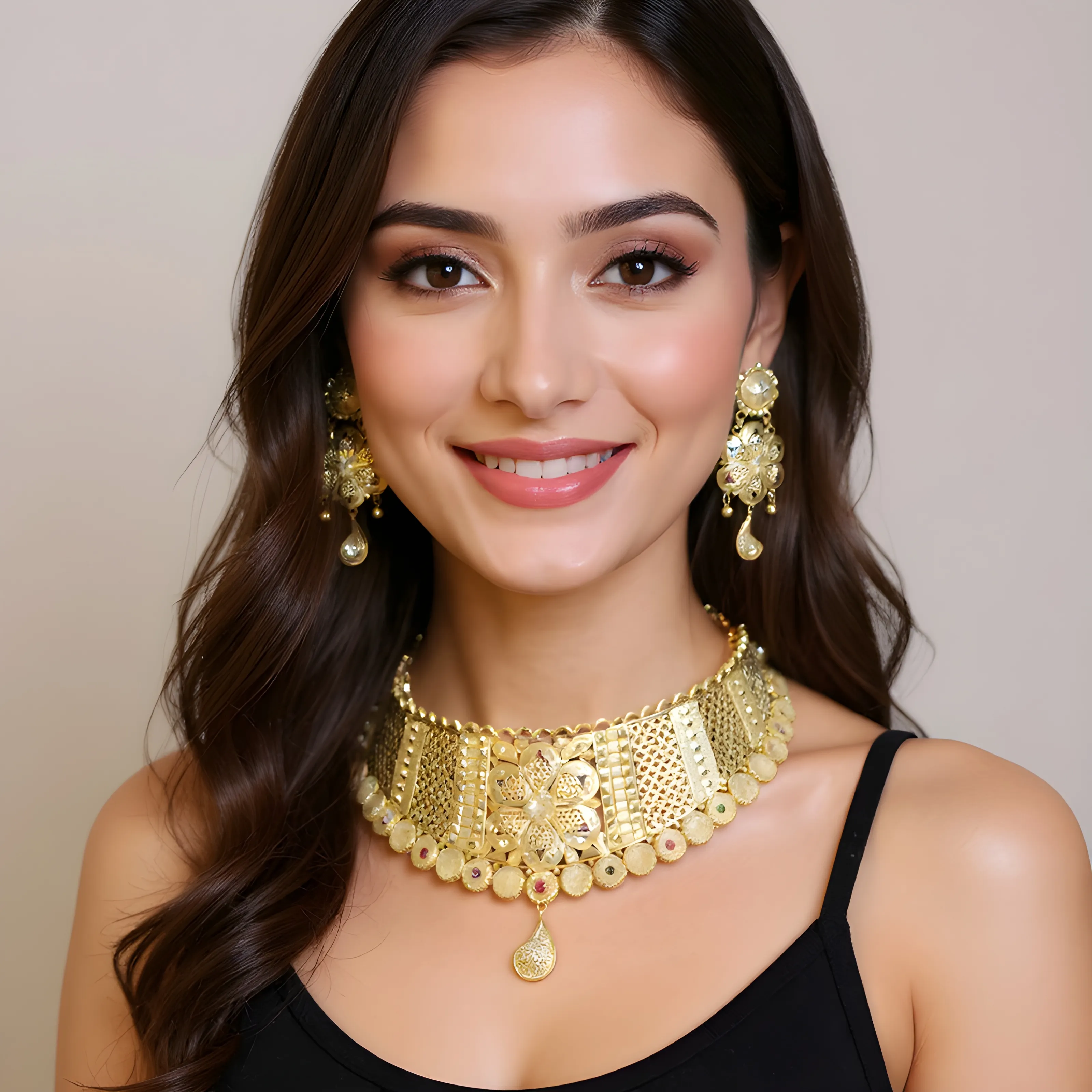 Gold Choker Necklace and Earring Set