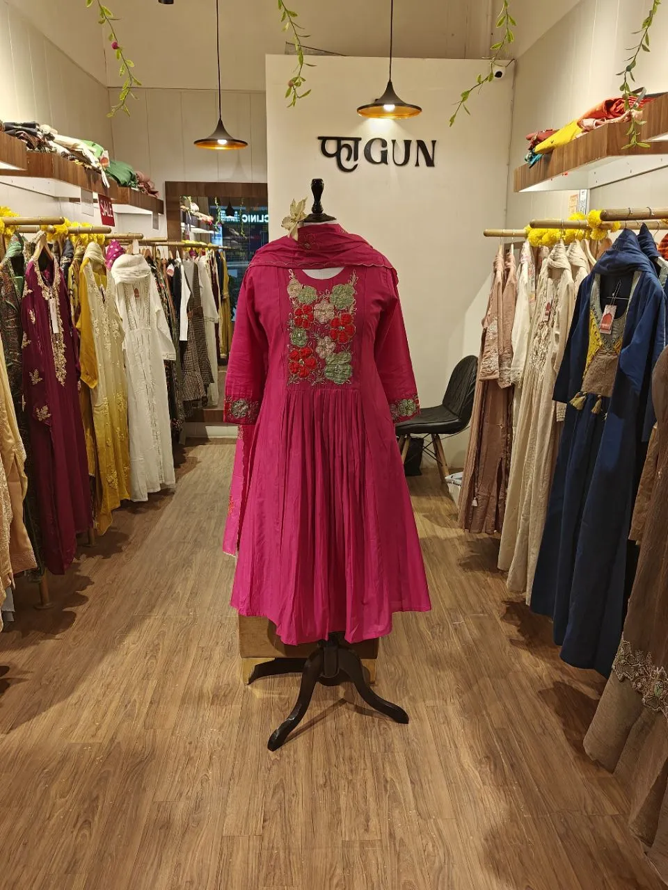 Fuschia Pink Mul Chanderi Kurta Set view 4
