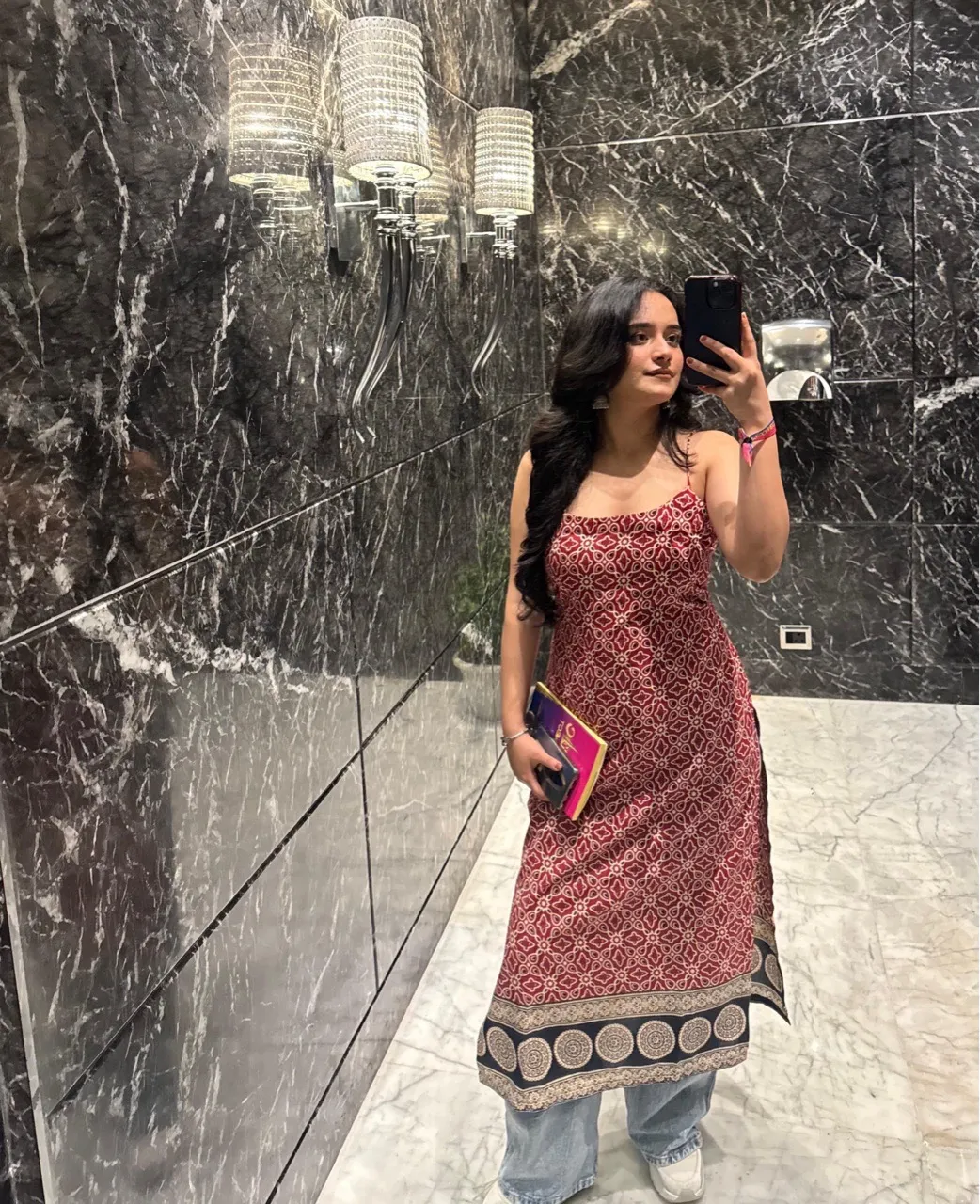 Maroon Ajrak Print Corset Kurti view 2