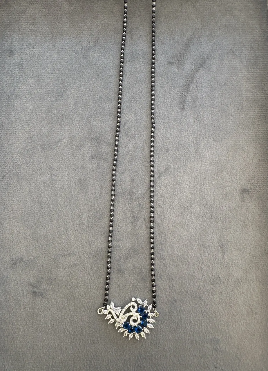 Sapphire Floral Pendant Mangalsutra view 2