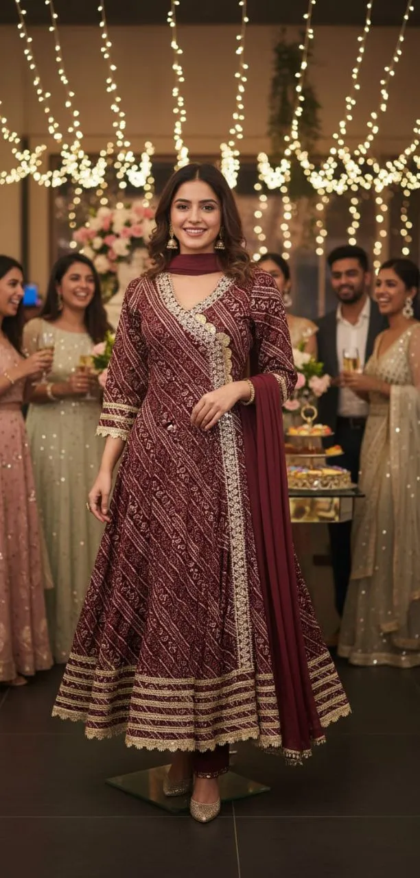 Maroon Zari Embroidered Anarkali