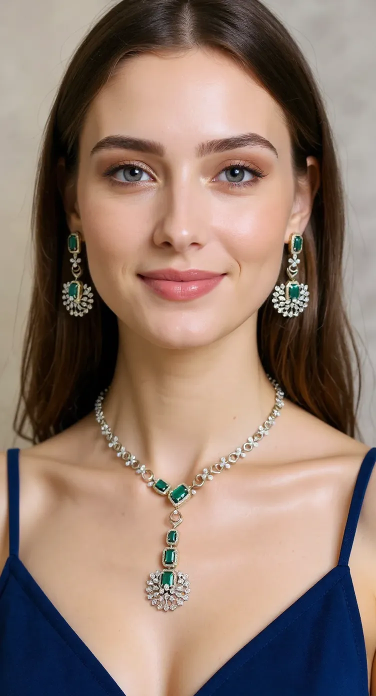 DNS 414 Emerald and Diamond Necklace Set