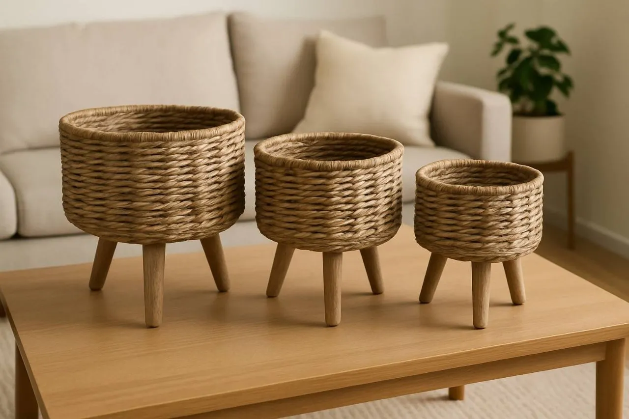 Set of 3 Jute Woven Plant Stands