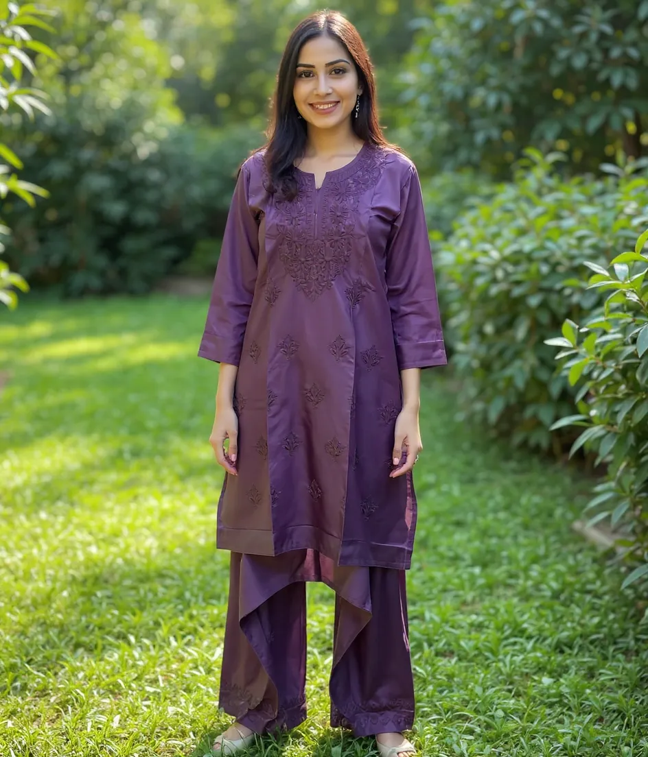 Elegant Purple Salwar Kameez Tone to Tone Embroidery