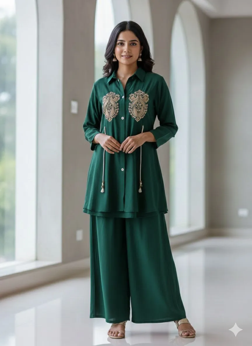 Embroidered Green Kurta view 2